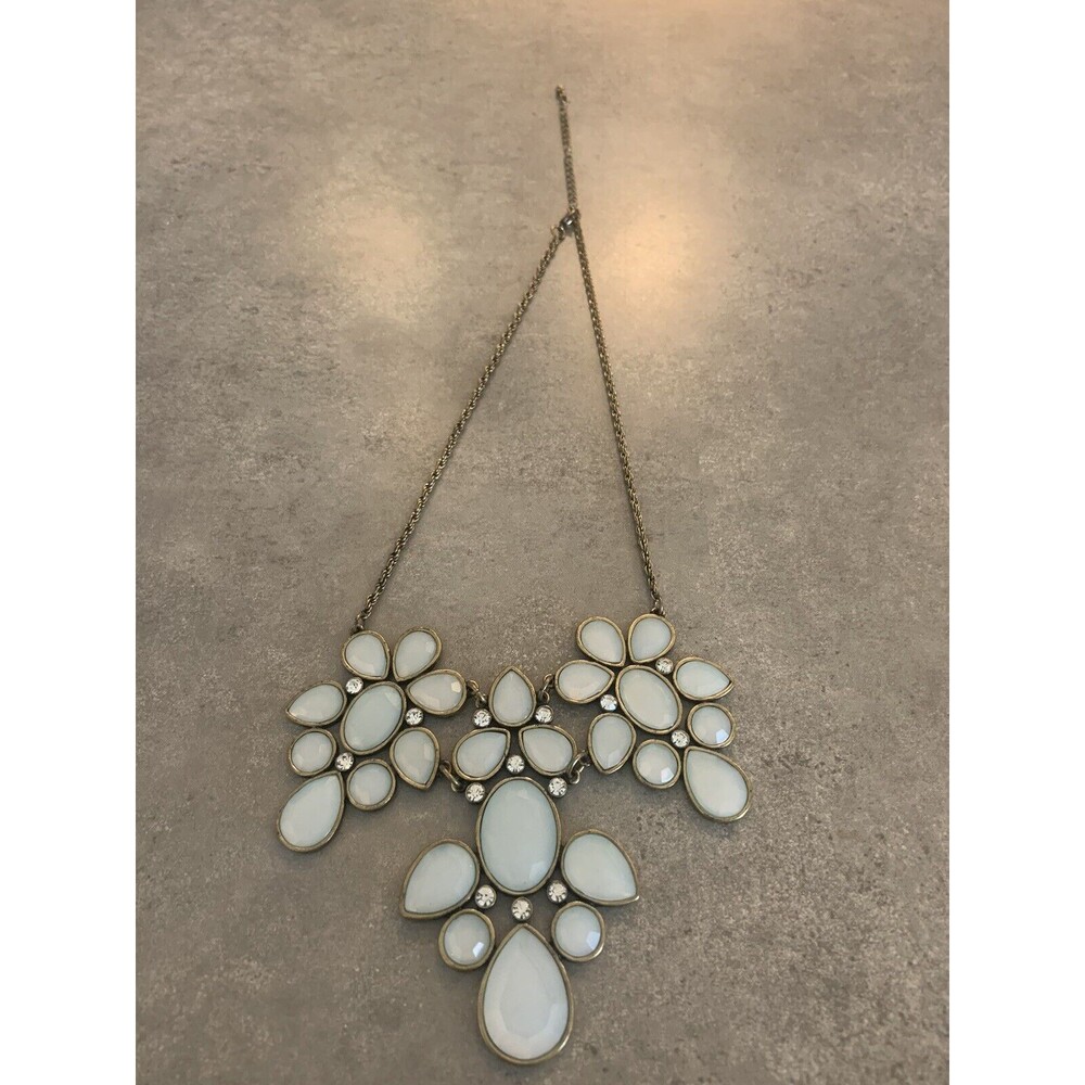 Brass Bib Statement Necklace Light Blue Cabochon And Rhinestones